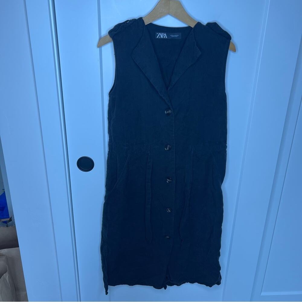 Zara Black Sleeveless Button Down Waist Tie Shirt Dress Size XS - Picture 3 of 10